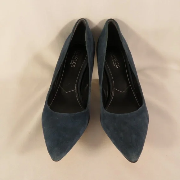 Charles By Charles David Denim Blue Suede Heels Size 9.5 Medium - Picture 9 of 9